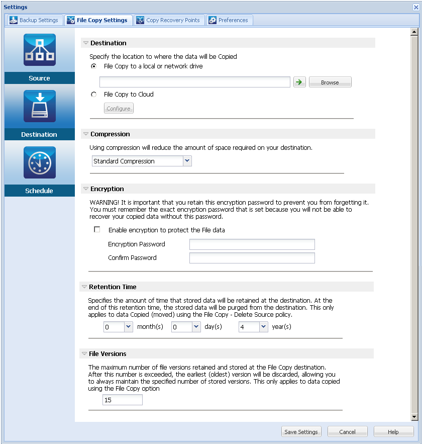 File Copy Settings - Destination Dialog