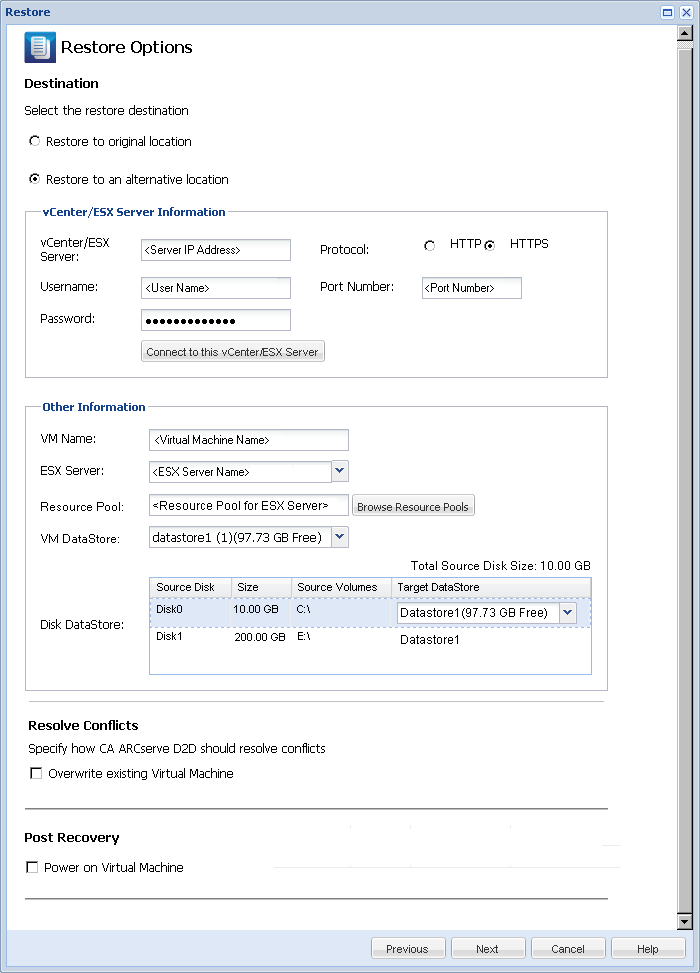 This diagram displays the restore options that are available for Alternate location
