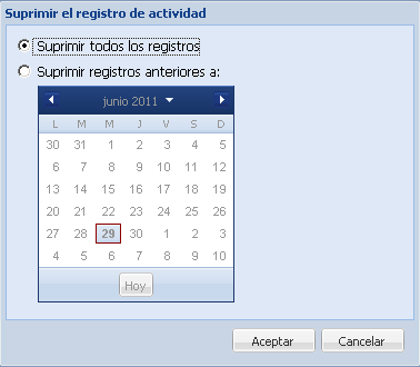 Opciones de Suprimir registro