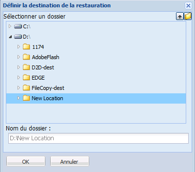 Récupération d'application - SQL 8 : restauration vers un autre emplacement, spécification de l'emplacement de fichier via la recherche