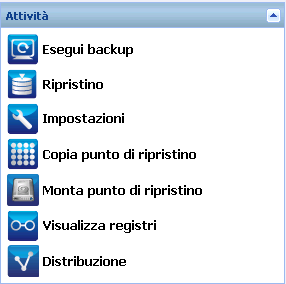 Pagina principale - Barra attività delle funzionalità