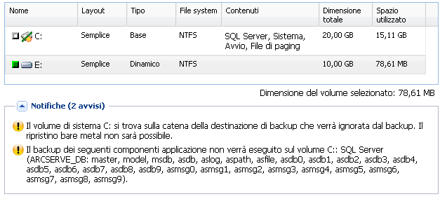 Impostazioni di protezione - Selezione volume