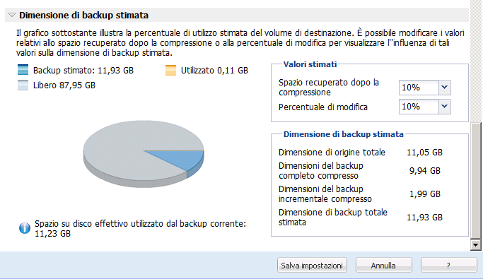 Calcolo spazio di backup