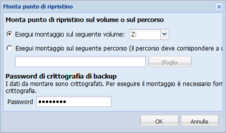 Finestra di dialogo Monta punto di ripristino