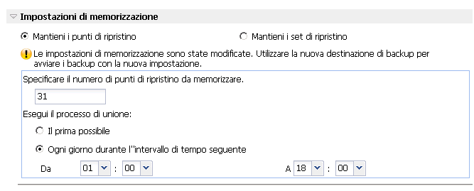 Esegui backup - Impostazioni di protezione
