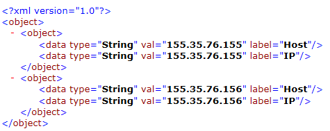 Este XML describe cómo agregar información sobre dos host.