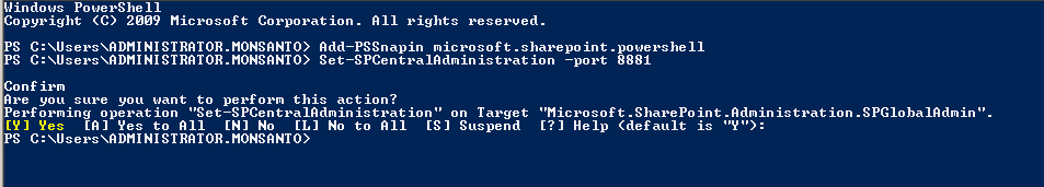 Interfaz de PowerShell que muestra la confirmación