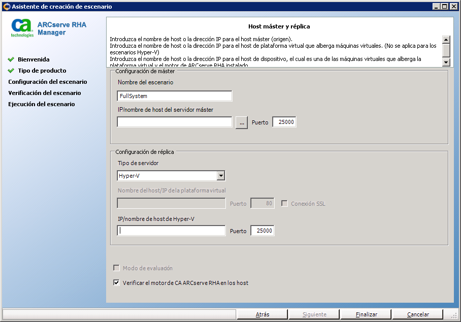 Pantalla Hosts de master y réplica de Hyper-V es diferente de otras plataformas virtuales