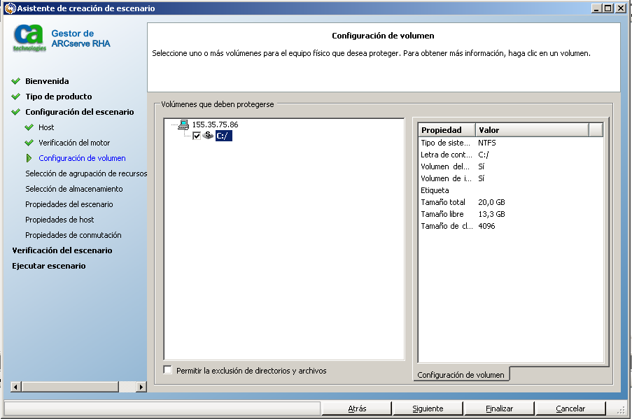 cuadro de diálogo Configuración de volumen