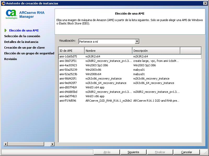 elija un AMI en el asistente de creación de instancias