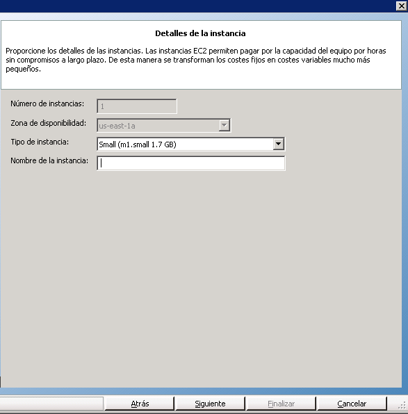 proporcione los detalles a la instancia de EC2 que desee utilizar