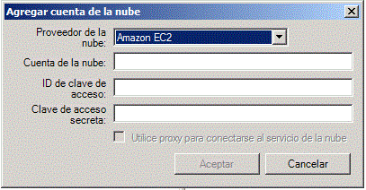 Se abre el cuadro de diálogo de cuenta de la nube para introducir detalles de la cuenta de nube