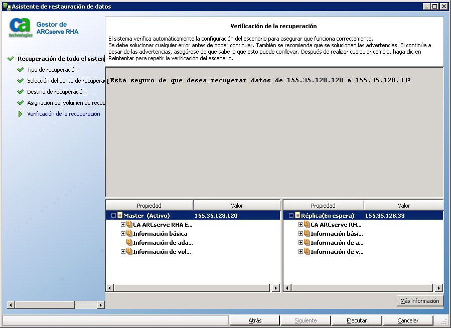 verificación de recuperación