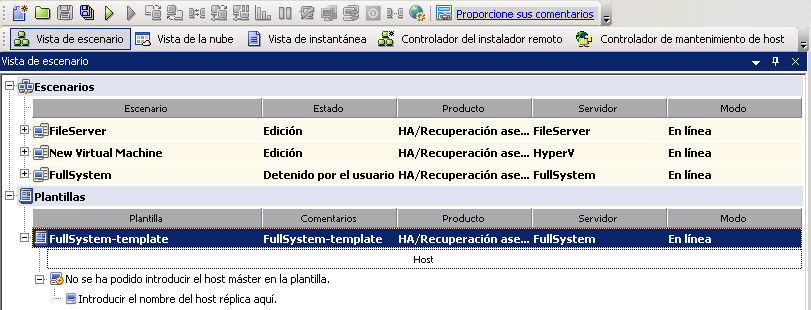 Plantilla en la vista de escenario