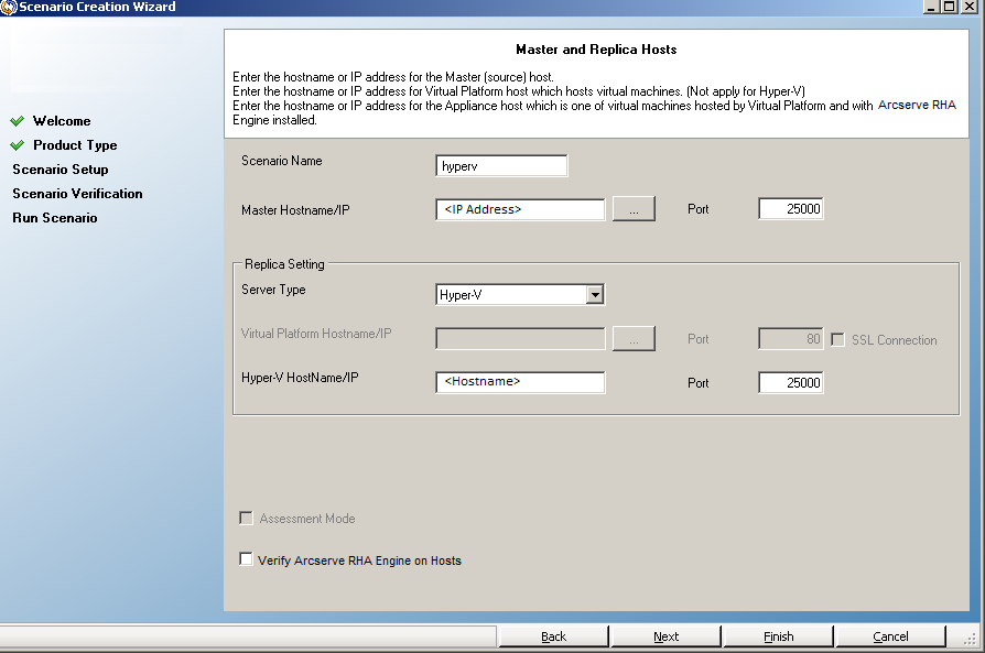 Hyper-V Master and Replica Hosts screen is different from other virtual platforms