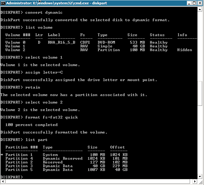 convert dynamic 引数を使用する DiskPart コマンド。