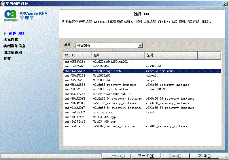 在实例创建向导中选择 AMI