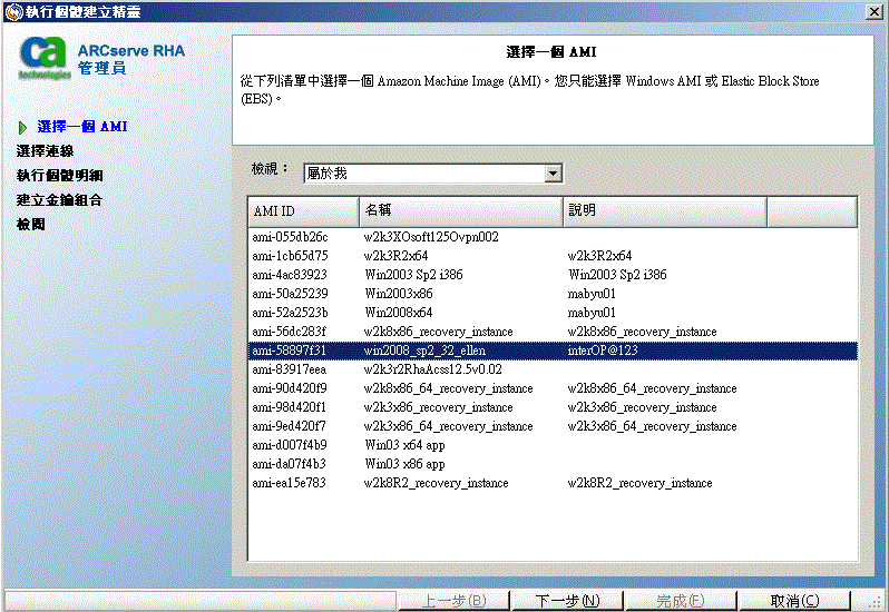 在執行個體建立精靈中選擇一個 AMI