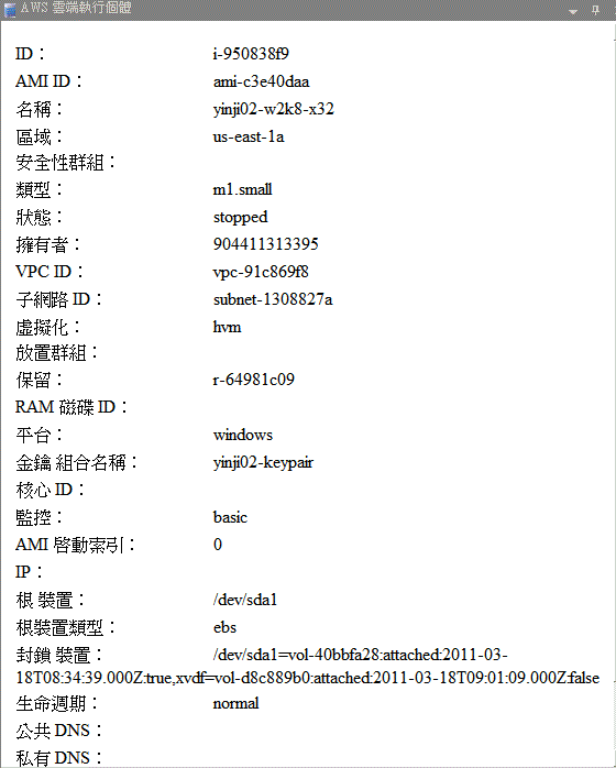 AWS 雲端執行個體索引標籤範例