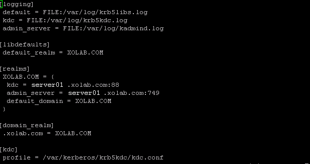 已編輯 krb5.conf 檔案的範例