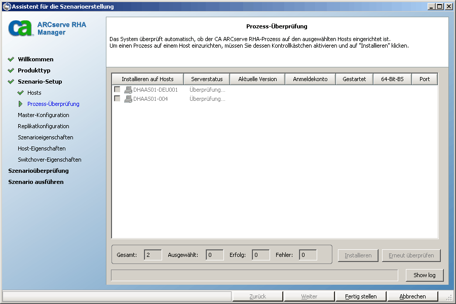 Warten Sie, während die Software die Prozess-Installation überprüft