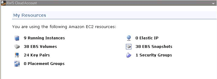 Bereich der RHA-Cloud-Ansicht - Der rechte Bereich zeigt die Ressourcenverwendung der AWS-Konten an