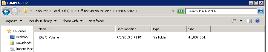 Offline synchronization. C_Volume is the mounted VSS snapshot.