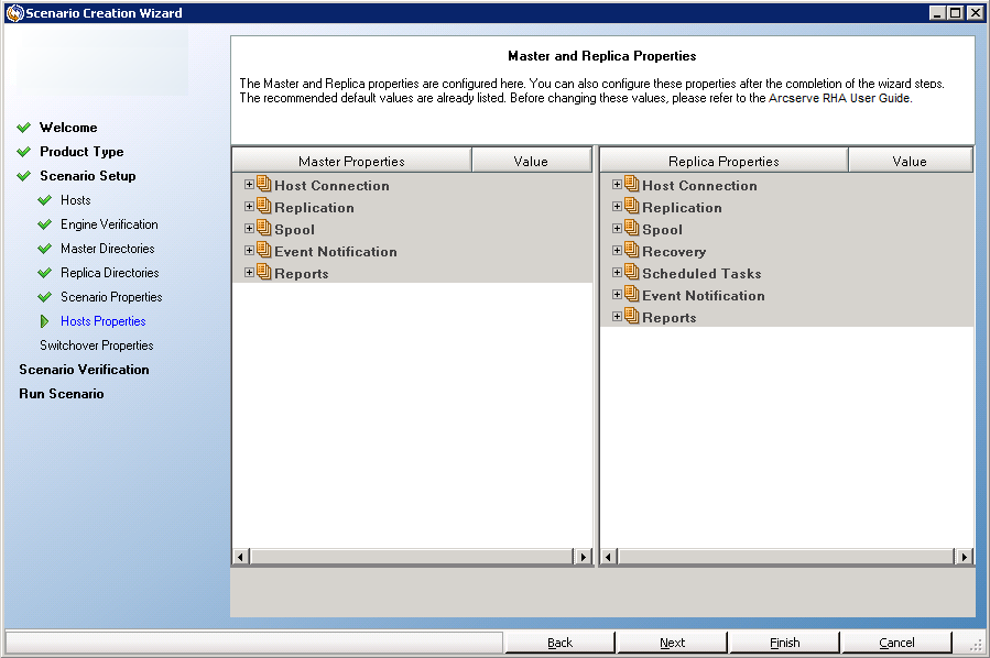 Master and Replica properties apply only to host servers.