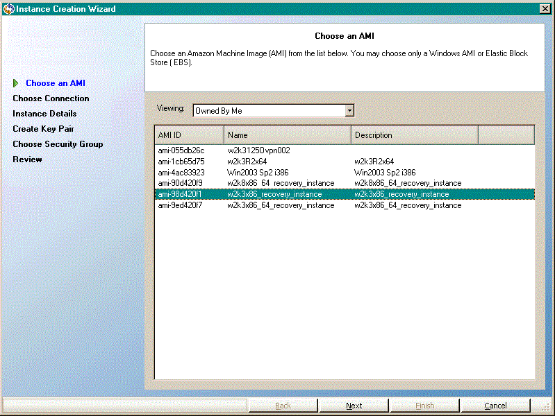 choose an AMI in the instance creation wizard