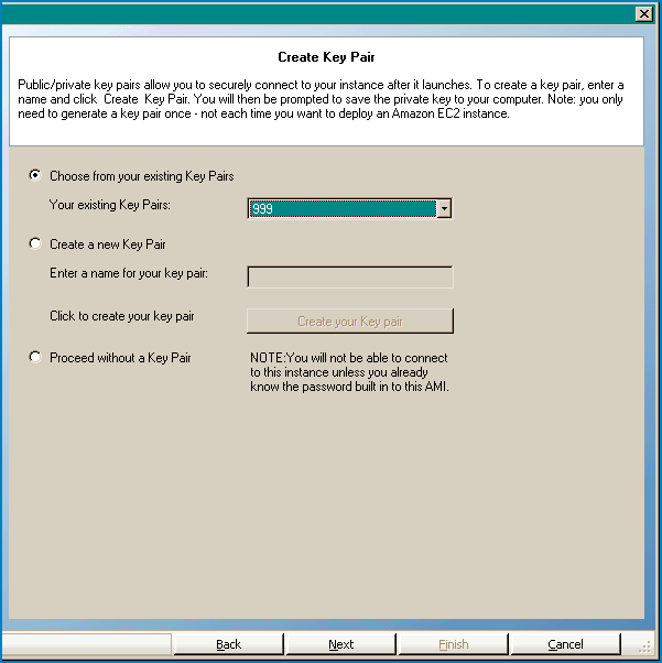 create new or select an existing key pair to securely connect to the instance