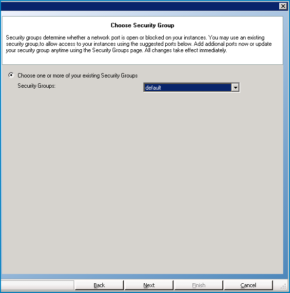 Security Group in the Create Instance Wizard