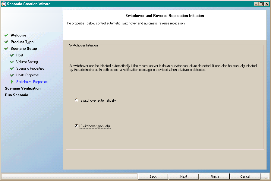 Make a selection for automatic switchover or manual switchover