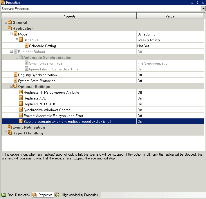 Stop scenario when replica disk or spook is full