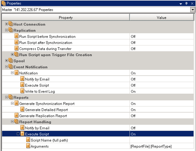 Master properties showing scripts On