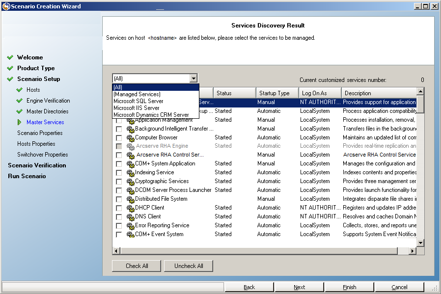 Services Discovery Result screen showing filters installed
