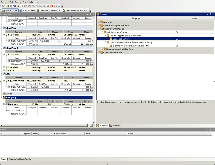 Set switchover options for all scenarios in the group