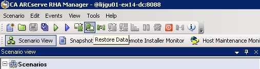 RHA Manager Toolbar showing Restore Data button