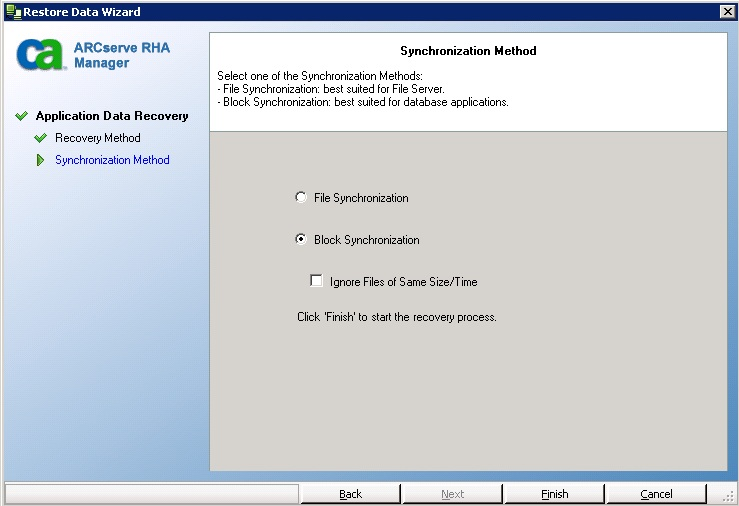 Sychronization Method screen