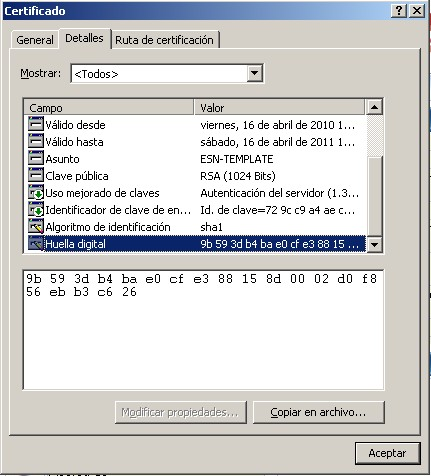 Cuadro de diálogo Certificado - Ficha Detalles