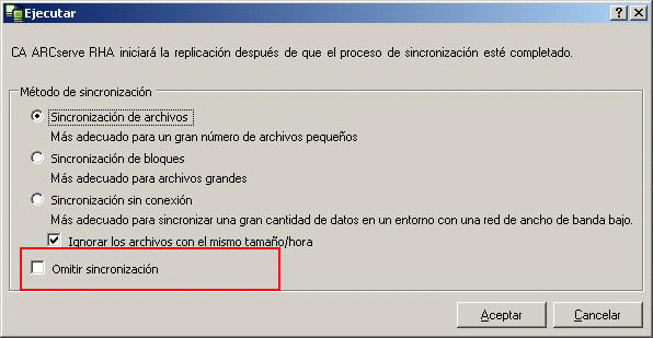 No Omitir sincronización