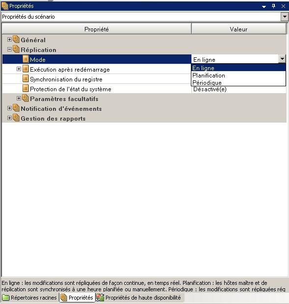 Sélectionnez le mode de réplication.
