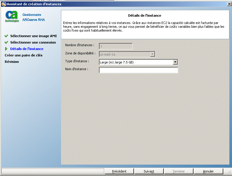Saisie des informations relatives à l'instance EC2 à utiliser