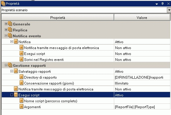 Proprietà scenario con script attivi