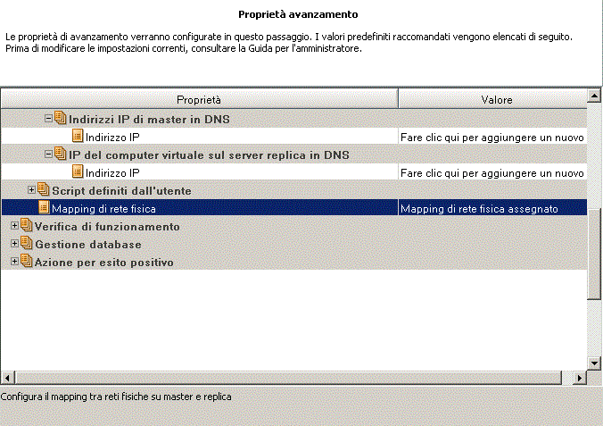Esempio di specificazione delle proprietà cloud nella finestra Proprietà avanzamento