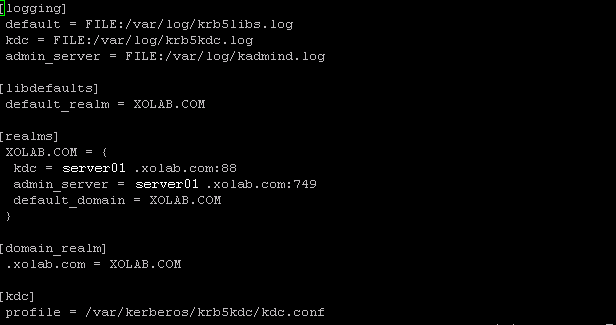 編集された krb5.conf ファイルの例