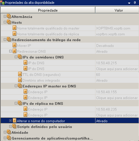 Propriedades de tráfego da rede
