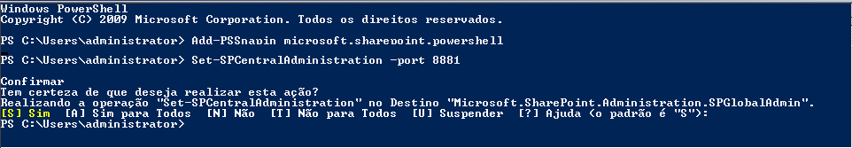 Interface do PowerShell mostrando confirmação