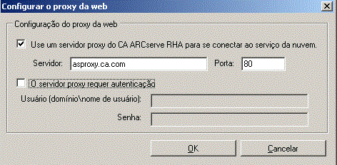 Configurar as informações de proxy da web para usar um proxy da web para se comunicar com o servidor Amazon Web Services