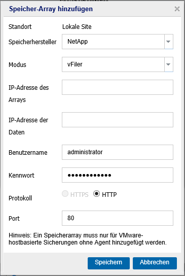 Hinzufügen eines NetApp-Speicher-Arrays