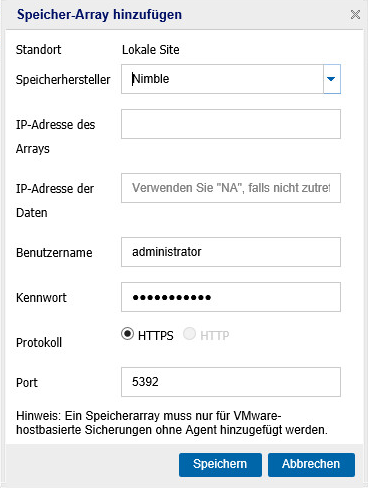 Hinzufügen eines Nimble-Speicher-Arrays